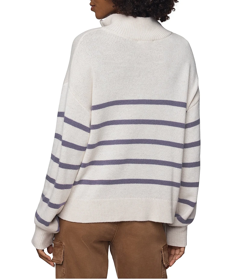 Splendid Georgie Knit Striped Mock Neck Long Sleeve Quarter Zip Sweater Top
