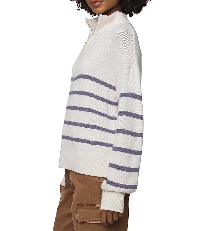 Splendid Georgie Knit Striped Mock Neck Long Sleeve Quarter Zip Sweater Top