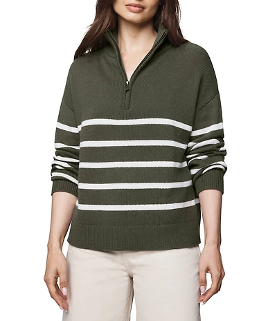 Splendid Georgie Knit Striped Mock Neck Long Sleeve Quarter Zip Sweater Top