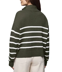 Splendid Georgie Knit Striped Mock Neck Long Sleeve Quarter Zip Sweater Top