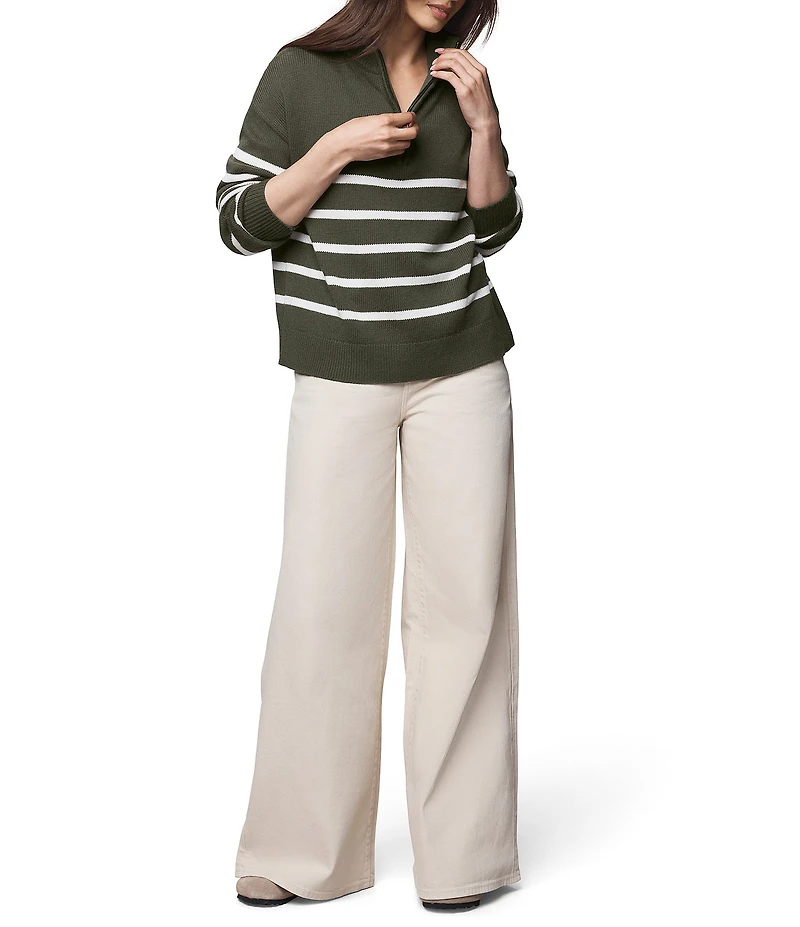 Splendid Georgie Knit Striped Mock Neck Long Sleeve Quarter Zip Sweater Top