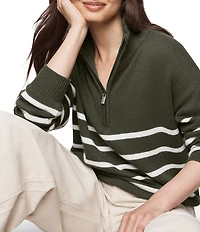 Splendid Georgie Knit Striped Mock Neck Long Sleeve Quarter Zip Sweater Top