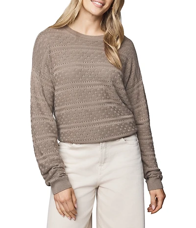 Splendid Georgie Pointelle Knit Crew Neck Long Sleeve Shirt