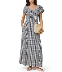 Splendid Gigi Gingham Square Neck Puff Sleeve Dress