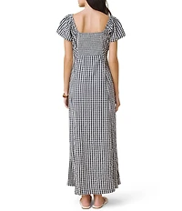 Splendid Gigi Gingham Square Neck Puff Sleeve Dress
