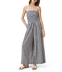 Splendid Gigi Gingham Strapless Flare Crop Jumpsuit