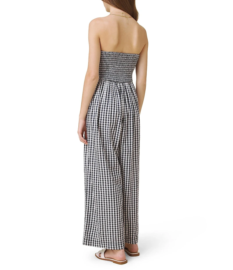 Splendid Gigi Gingham Strapless Flare Crop Jumpsuit
