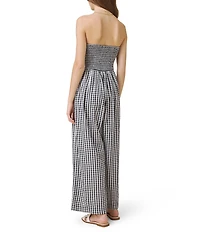 Splendid Gigi Gingham Strapless Flare Crop Jumpsuit