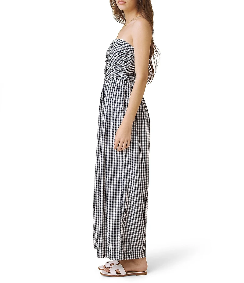Splendid Gigi Gingham Strapless Flare Crop Jumpsuit