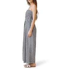 Splendid Gigi Gingham Strapless Flare Crop Jumpsuit