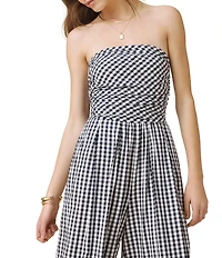 Splendid Gigi Gingham Strapless Flare Crop Jumpsuit