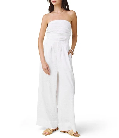Splendid Gigi Puckered Sleeveless Tube Top Wide Leg Jumpsuit