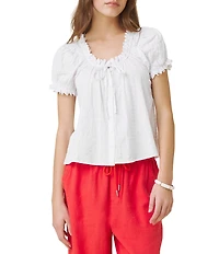 Splendid Gigi Ruffle Scoop Neck Short Puff Sleeve Blouse