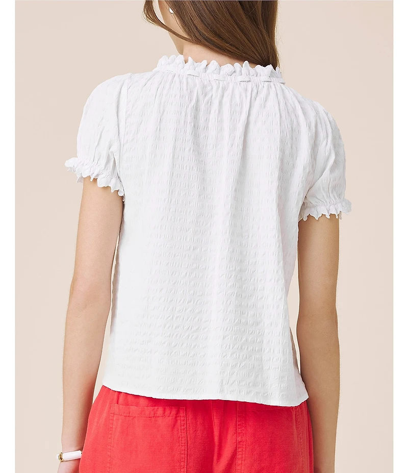 Splendid Gigi Ruffle Scoop Neck Short Puff Sleeve Blouse