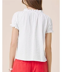 Splendid Gigi Ruffle Scoop Neck Short Puff Sleeve Blouse