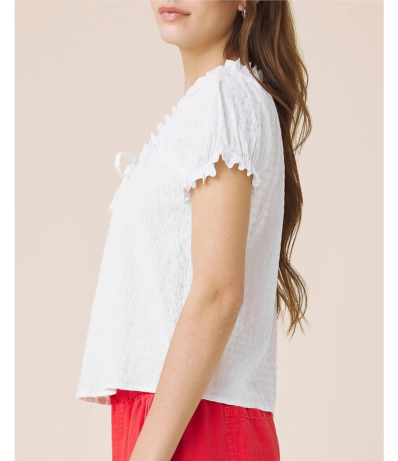 Splendid Gigi Ruffle Scoop Neck Short Puff Sleeve Blouse
