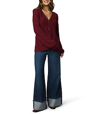 Splendid Harlow Hearts Cashmere Blend Cable Knit V-Neck Long Sleeve Cardigan