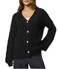 Splendid Harlow Hearts Cashmere Blend Cable Knit V-Neck Long Sleeve Cardigan