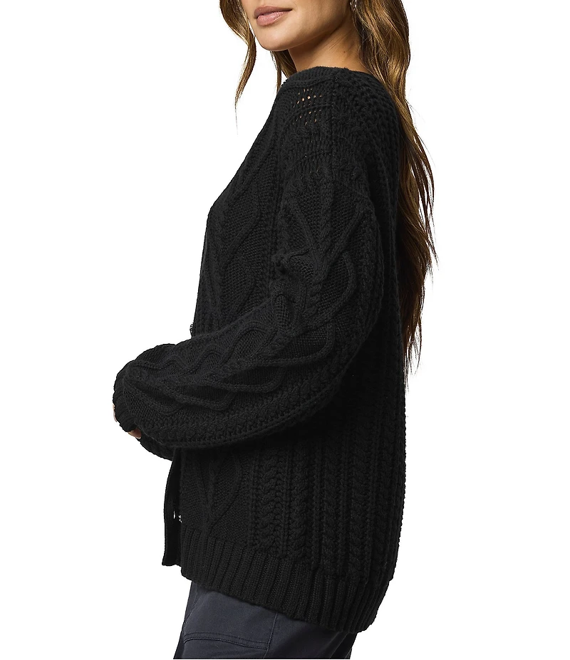 Splendid Harlow Hearts Cashmere Blend Cable Knit V-Neck Long Sleeve Cardigan