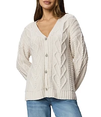 Splendid Harlow Hearts Cashmere Blend Cable Knit V-Neck Long Sleeve Cardigan