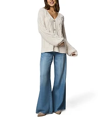 Splendid Harlow Hearts Cashmere Blend Cable Knit V-Neck Long Sleeve Cardigan