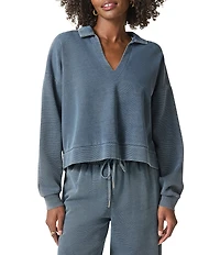 Splendid Indigo Polo V-Neck Long Sleeve Sweatshirt