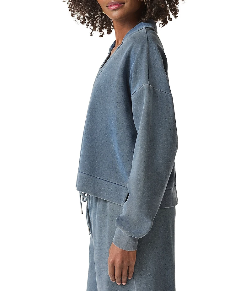 Splendid Indigo Polo V-Neck Long Sleeve Sweatshirt