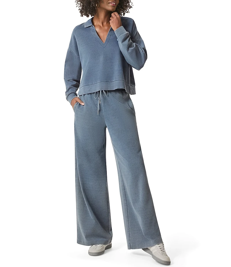 Splendid Indigo Polo V-Neck Long Sleeve Sweatshirt
