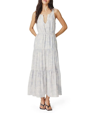 Splendid Iris Paisley Print Split V-Neck Sleeveless A-Line Maxi Dress