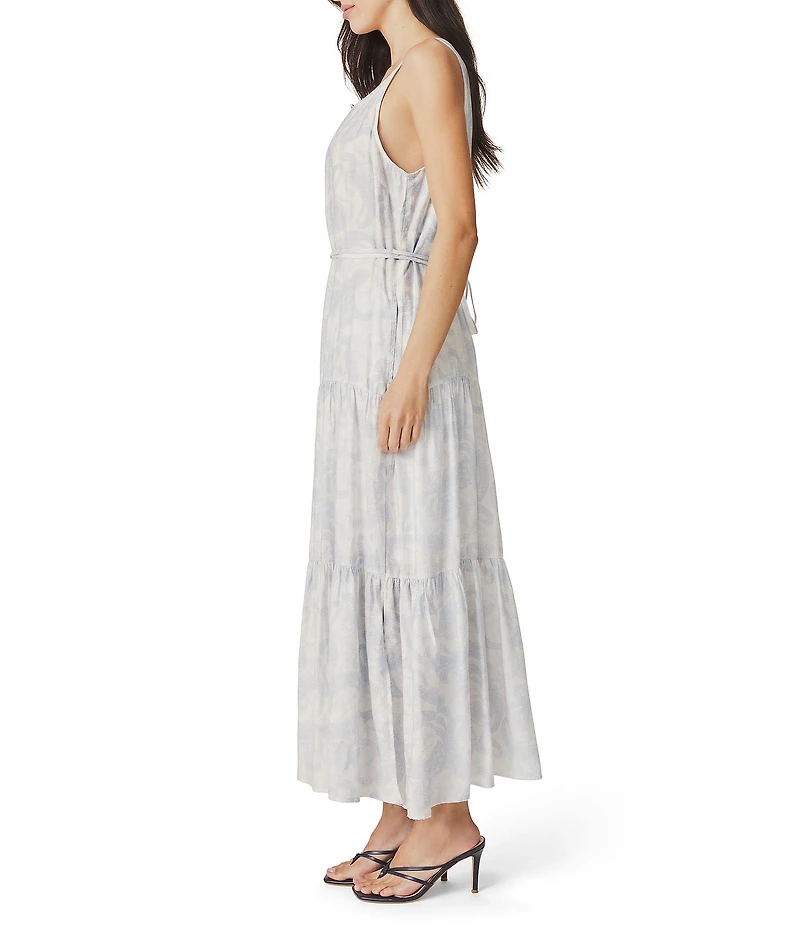 Splendid Iris Paisley Print Split V-Neck Sleeveless A-Line Maxi Dress
