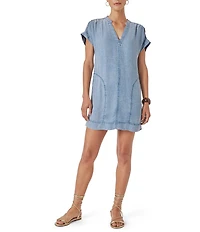 Splendid Ivy Indigo V-Neck Short Sleeve Mini Shirt Dress