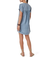 Splendid Ivy Indigo V-Neck Short Sleeve Mini Shirt Dress