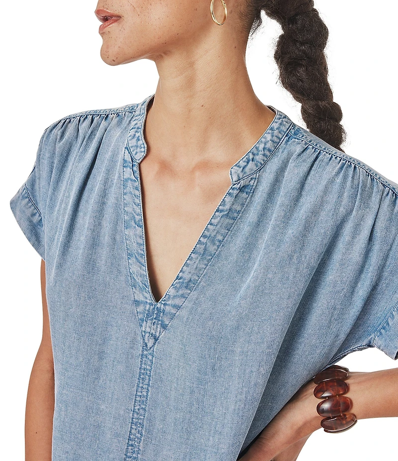 Splendid Ivy Indigo V-Neck Short Sleeve Mini Shirt Dress