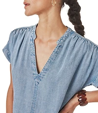 Splendid Ivy Indigo V-Neck Short Sleeve Mini Shirt Dress