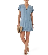 Splendid Ivy Indigo V-Neck Short Sleeve Mini Shirt Dress
