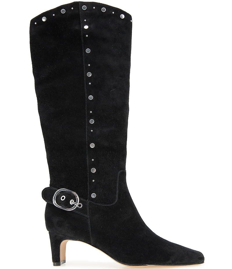 Splendid Jack Studded Suede Buckle Hardware Tall Kitten Heel Boots