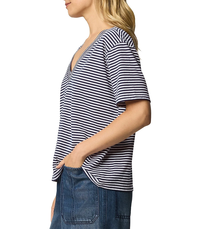 Splendid Kacey Knit Stripe V-Neck Short Sleeve Tee