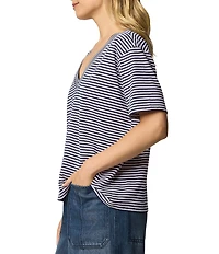 Splendid Kacey Knit Stripe V-Neck Short Sleeve Tee