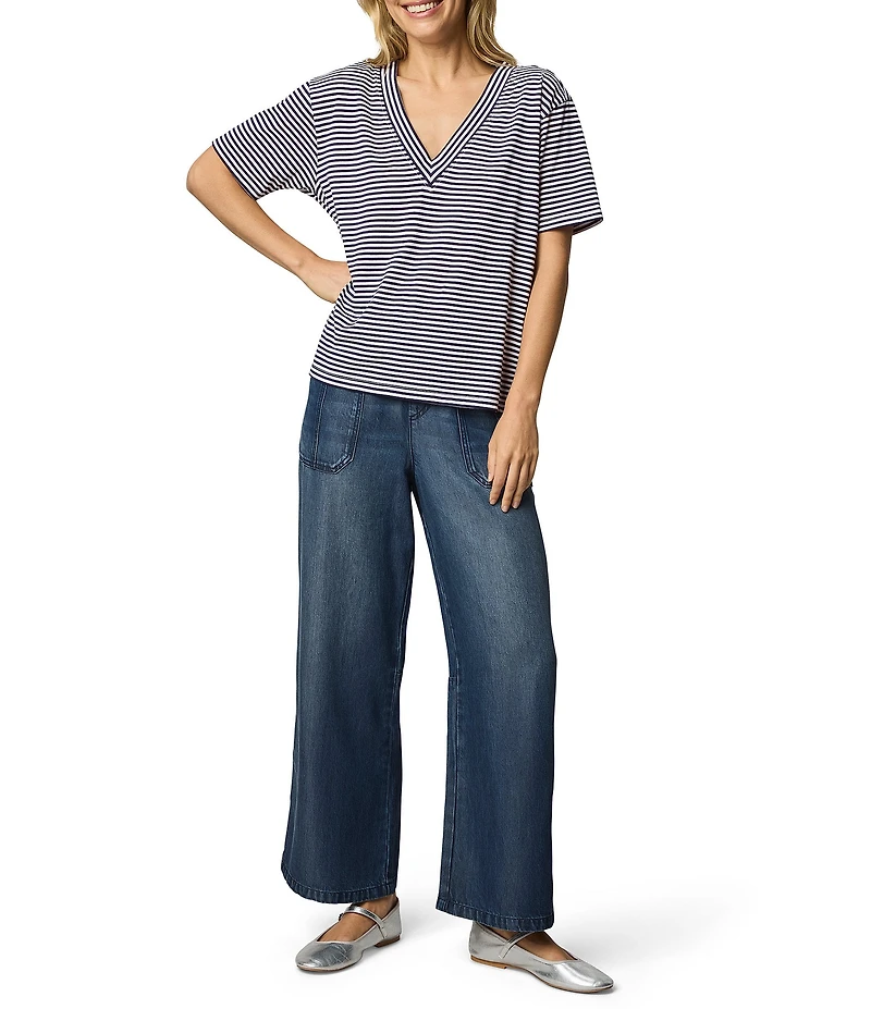 Splendid Kacey Knit Stripe V-Neck Short Sleeve Tee