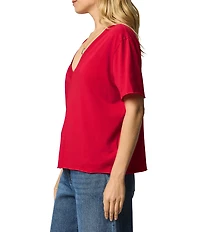 Splendid Kacey Knit Jersey Short Sleeve V-Neck Tee Shirt