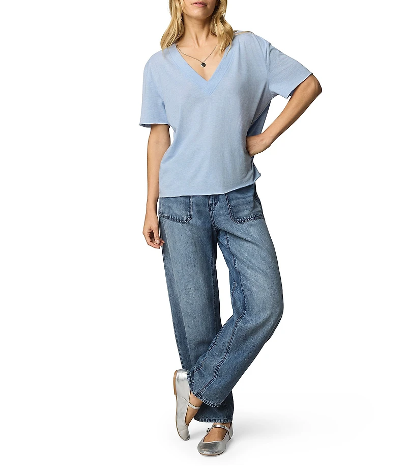 Splendid Kacey Knit Jersey Short Sleeve V-Neck Tee Shirt