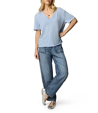 Splendid Kacey Knit Jersey Short Sleeve V-Neck Tee Shirt