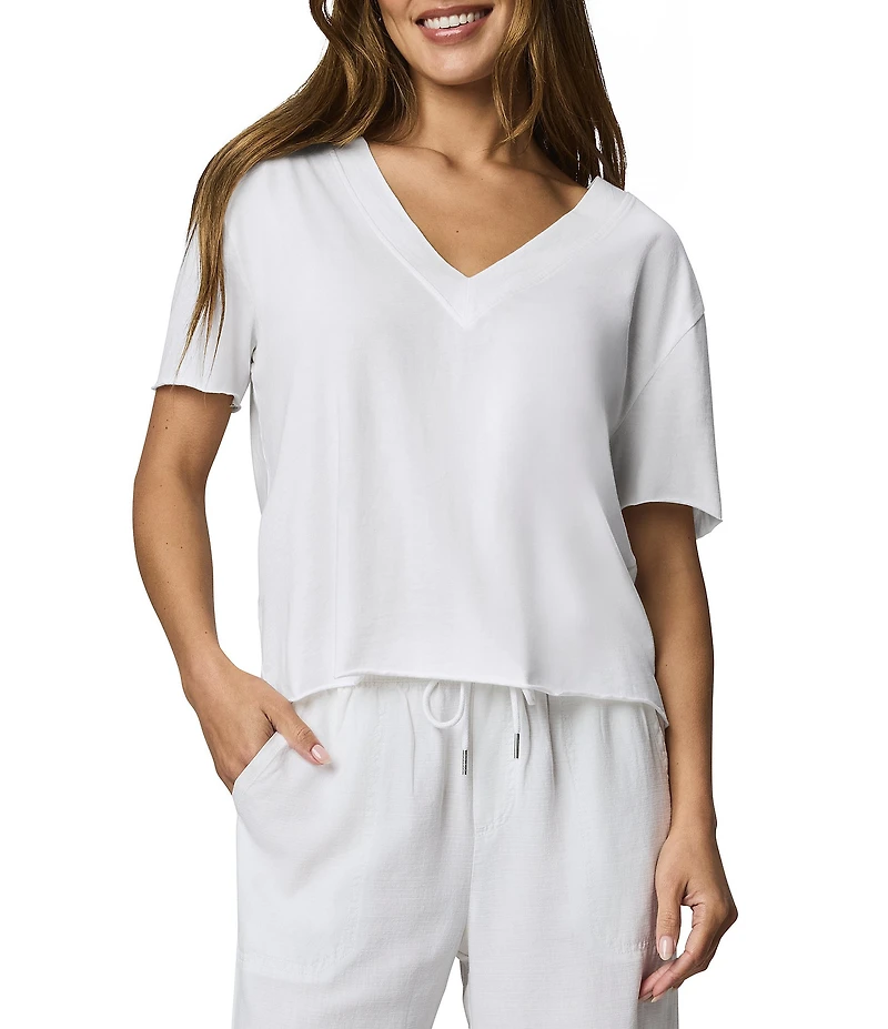 Splendid Kacey Knit Jersey Short Sleeve V-Neck Tee Shirt
