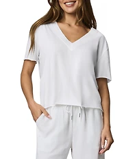 Splendid Kacey Knit Jersey Short Sleeve V-Neck Tee Shirt
