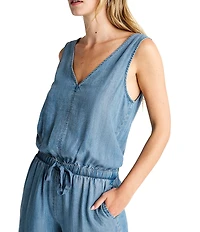 Splendid Kali Chambray V-Neck Sleeveless Jumpsuit