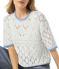 Splendid Keke Crochet Knit Crew Neck Short Sleeve Top
