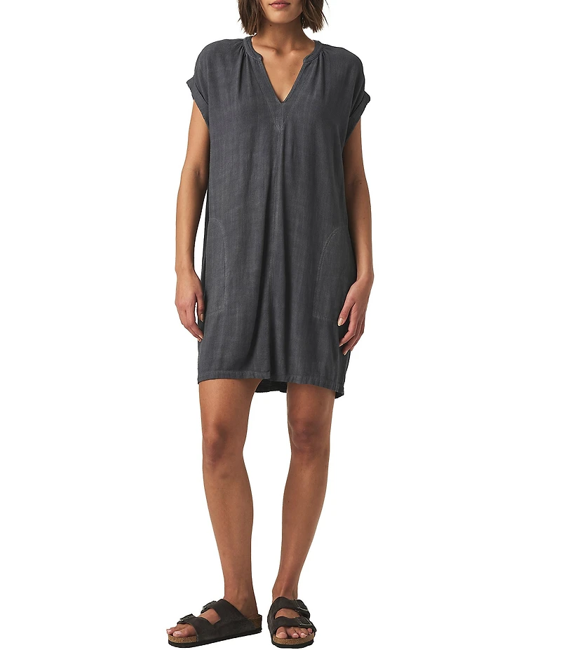 Splendid Lana Woven V-Neck Short Sleeve Mini Shift Dress