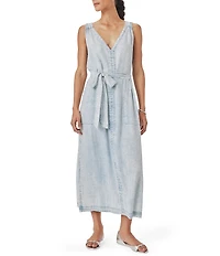 Splendid Landon Indigo Sleeveless V-Neck Belted Denim Midi Dress
