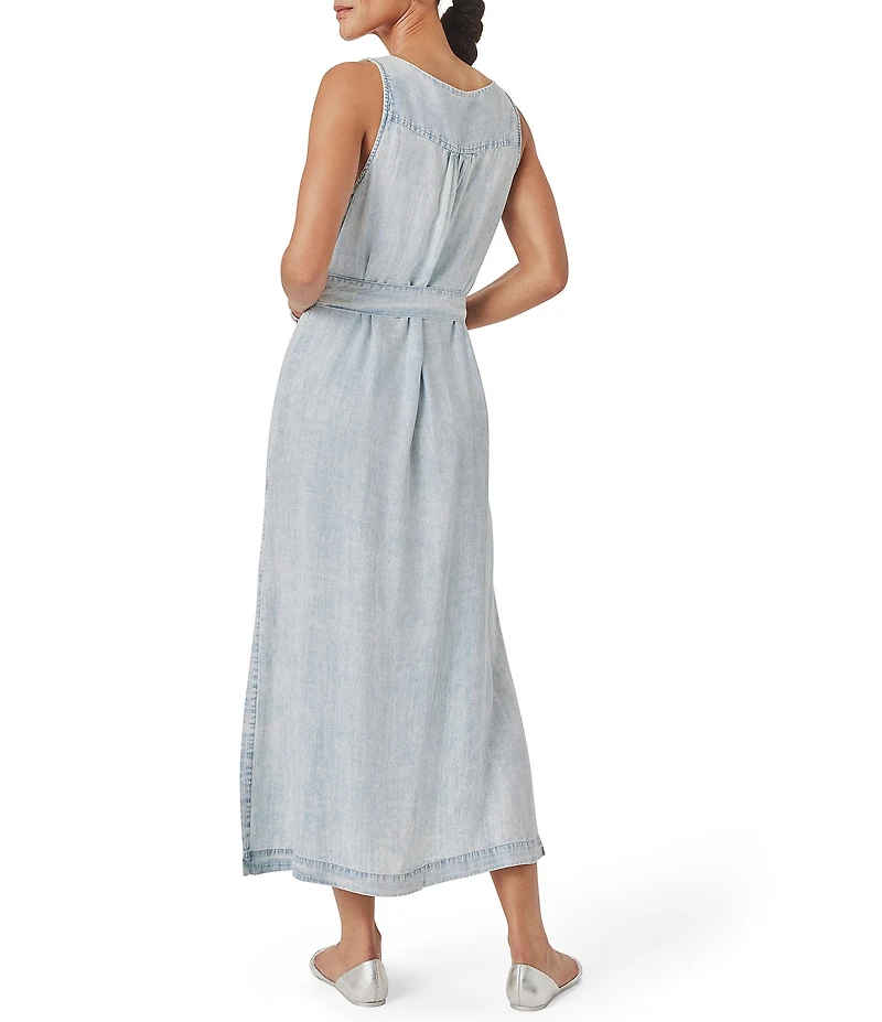 Splendid Landon Indigo Sleeveless V-Neck Belted Denim Midi Dress