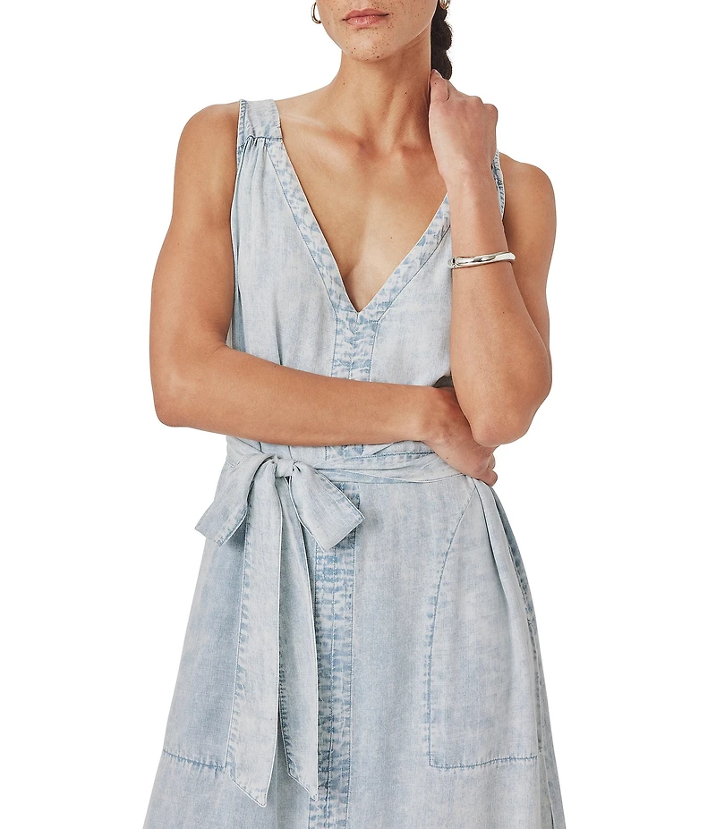 Splendid Landon Indigo Sleeveless V-Neck Belted Denim Midi Dress